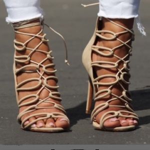 Schutz Fiorenza nude suede lace up sandals